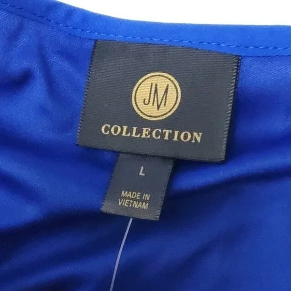 JM Collection Top Womens Large Blue Solid Tiered Bell Sleeve Gauze Blouse NWT - Picture 6 of 8